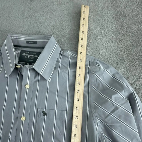 Abercrombie & Fitch Mens Muscle Fit XL Gray Striped  Shirt 100% Cotton  4748 - Picture 5 of 8